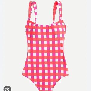 SZ Blockprints X J.Crew wide-strap one-piece in gingham Pink Swimsuit Size 8